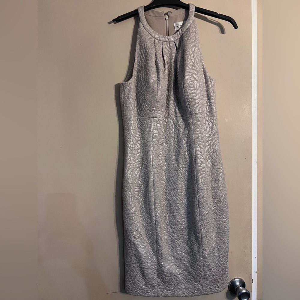Eliza J Silver Embossed Halter Sheath Dress